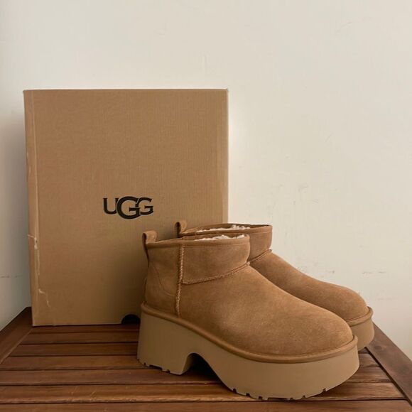 UGG Classic Ultra Mini New Heights Boots Chestnut USA Women Size 11/UK 9/EU 42 - Picture 1 of 12
